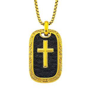 GOLD CROSS Pendant Necklace in ION Plated Yellow Gold W Black Oxidized 20"-22"